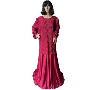 Vintage Lady Helene for Mr Jay formal dress w/ micro pleats & pearls size 26 1/2